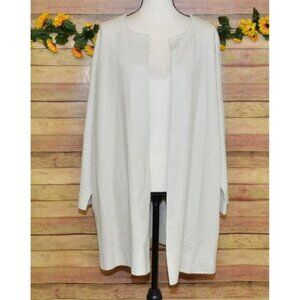 Eileen Fisher Womans 2X Bone Silk/Organic Cotton Open Front Long Jacquard Jacket